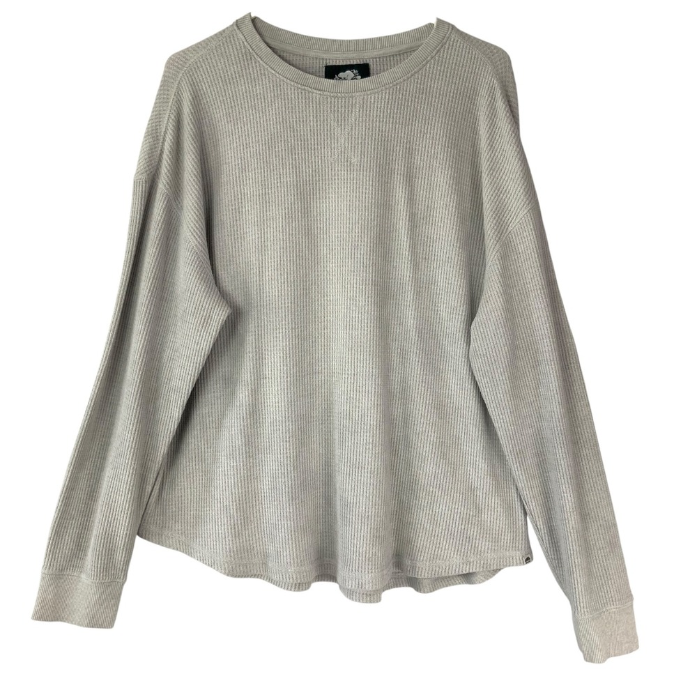 Roots Gray Waffle Knit Shirt XL Pullover Crew Neck Long Sleeve Thermal Top
